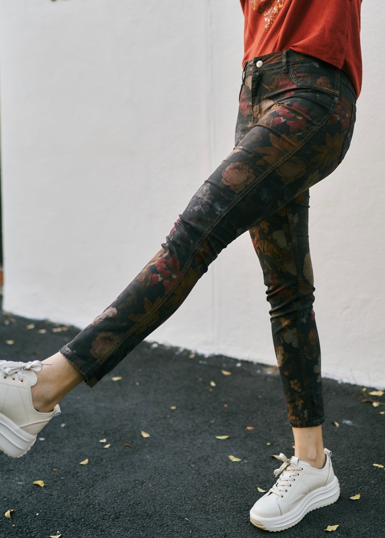 Reversible Jeans With Floral Print In TaupeBOTTOMS - Tribute Store
