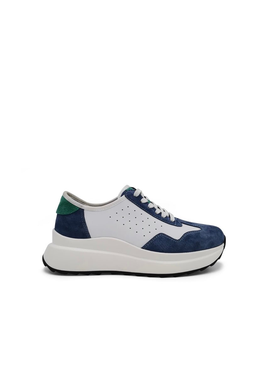 Ben Leather Sneaker In White And Blue - Tribute StoreJulz
