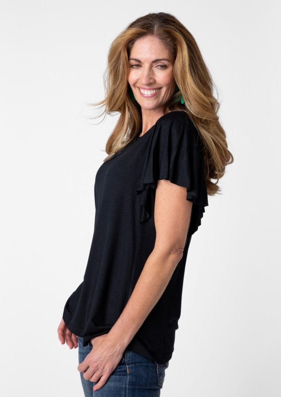 Black Frill Sleeve Top - Tribute StoreICONIC