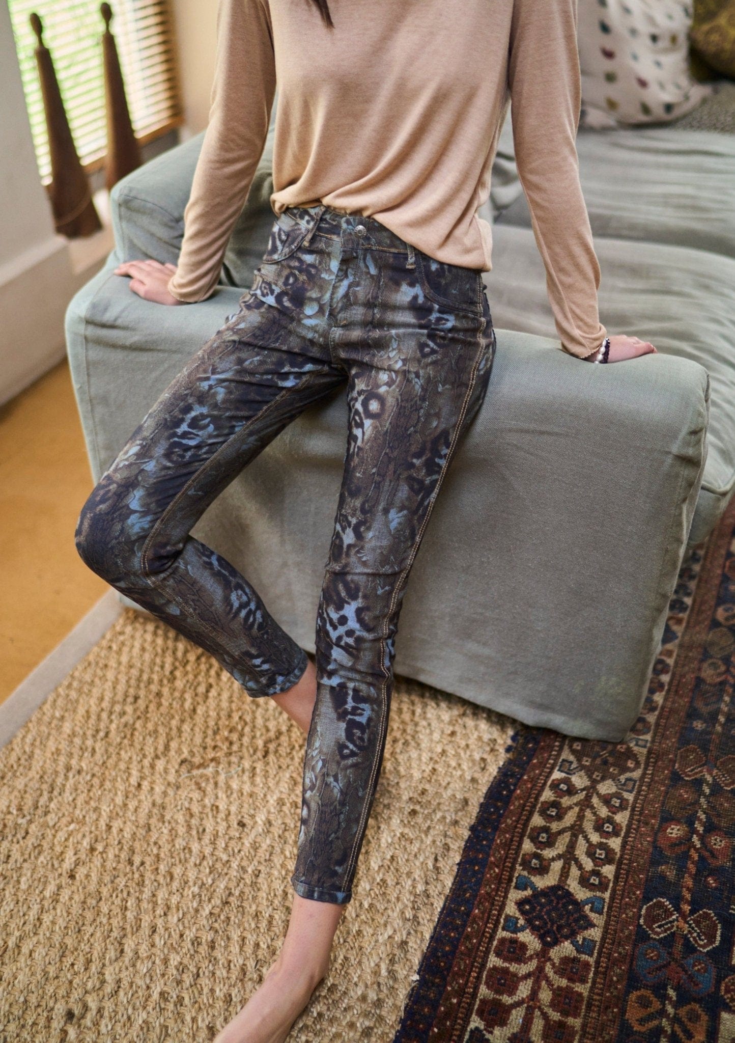 Blue Reversible Jeans with Leopard Print - Tribute StoreTRIBUTE