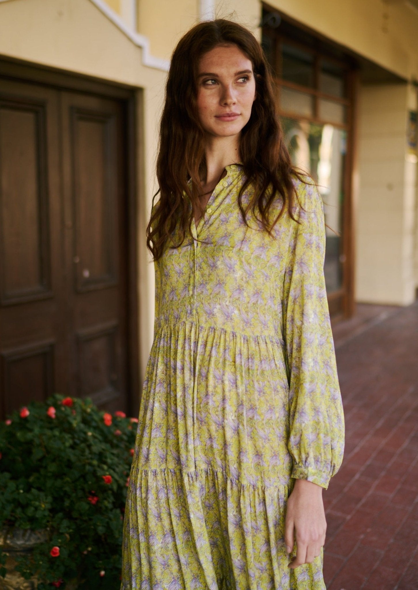 Bohemian Shirt Dress in Yellow with Paisley Print - DRESSES Tribute Store