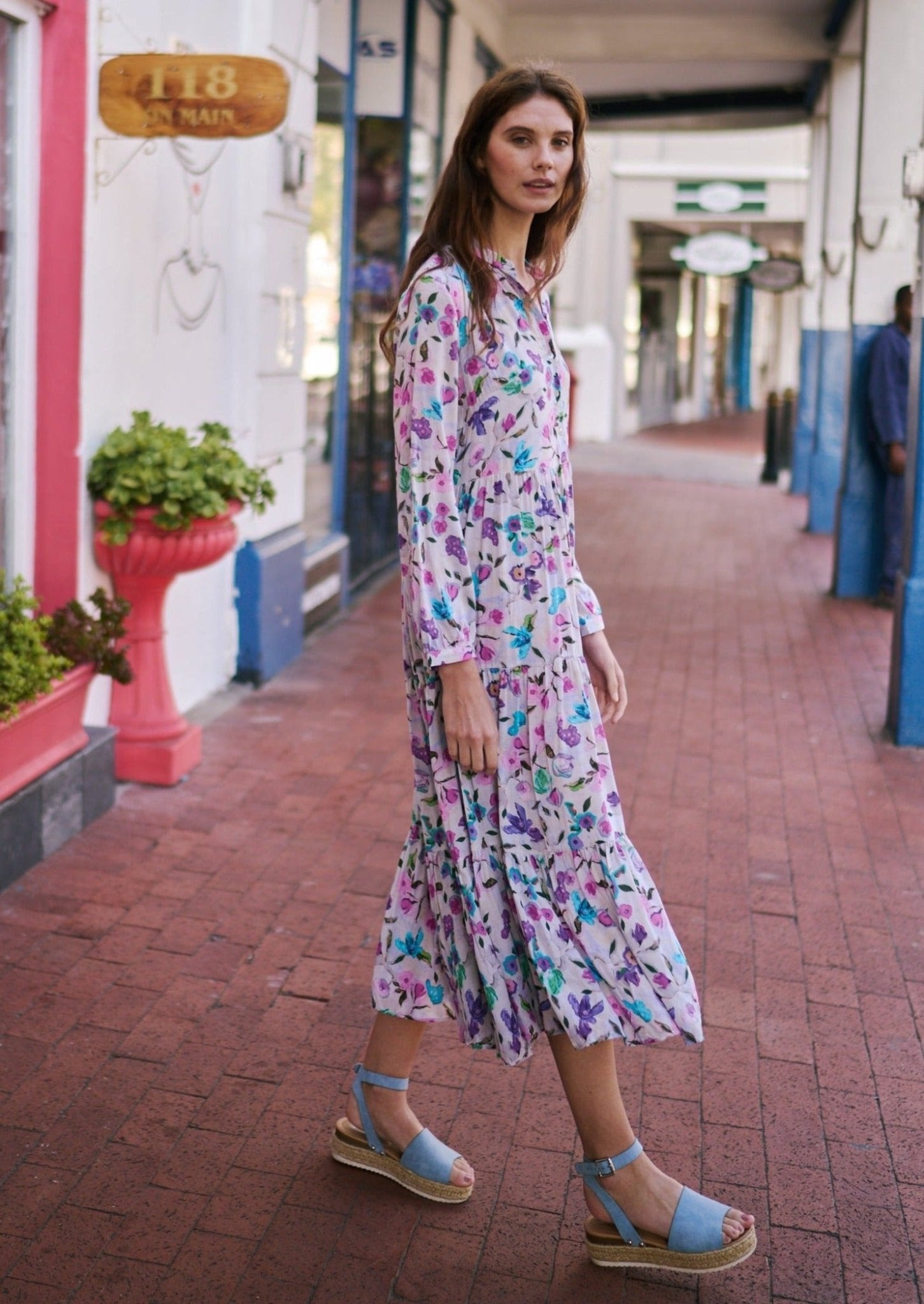 Bohemian Shirt Dress with Pink and Lilac Floral Print - Tribute StoreTRIBUTE