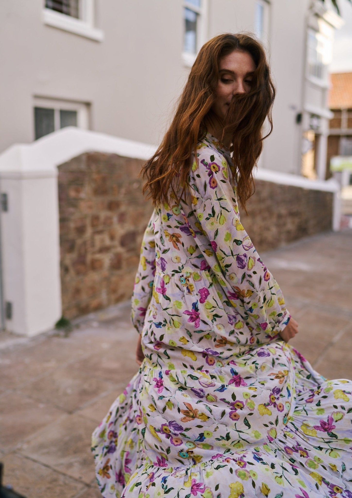 Bohemian Shirt Dress with Yellow and Lilac Floral Print - Tribute StoreTRIBUTE