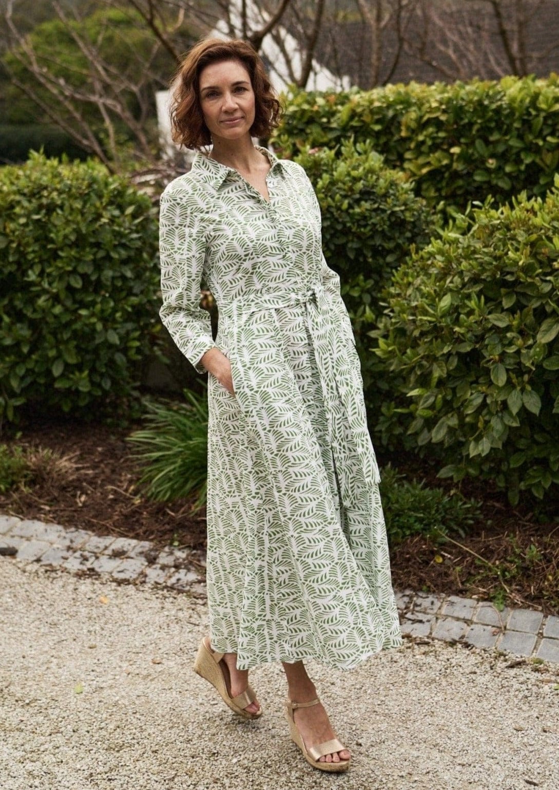 Brooklyn Panel Dress With Leaf Print In White And Green - Tribute StoreICONIC