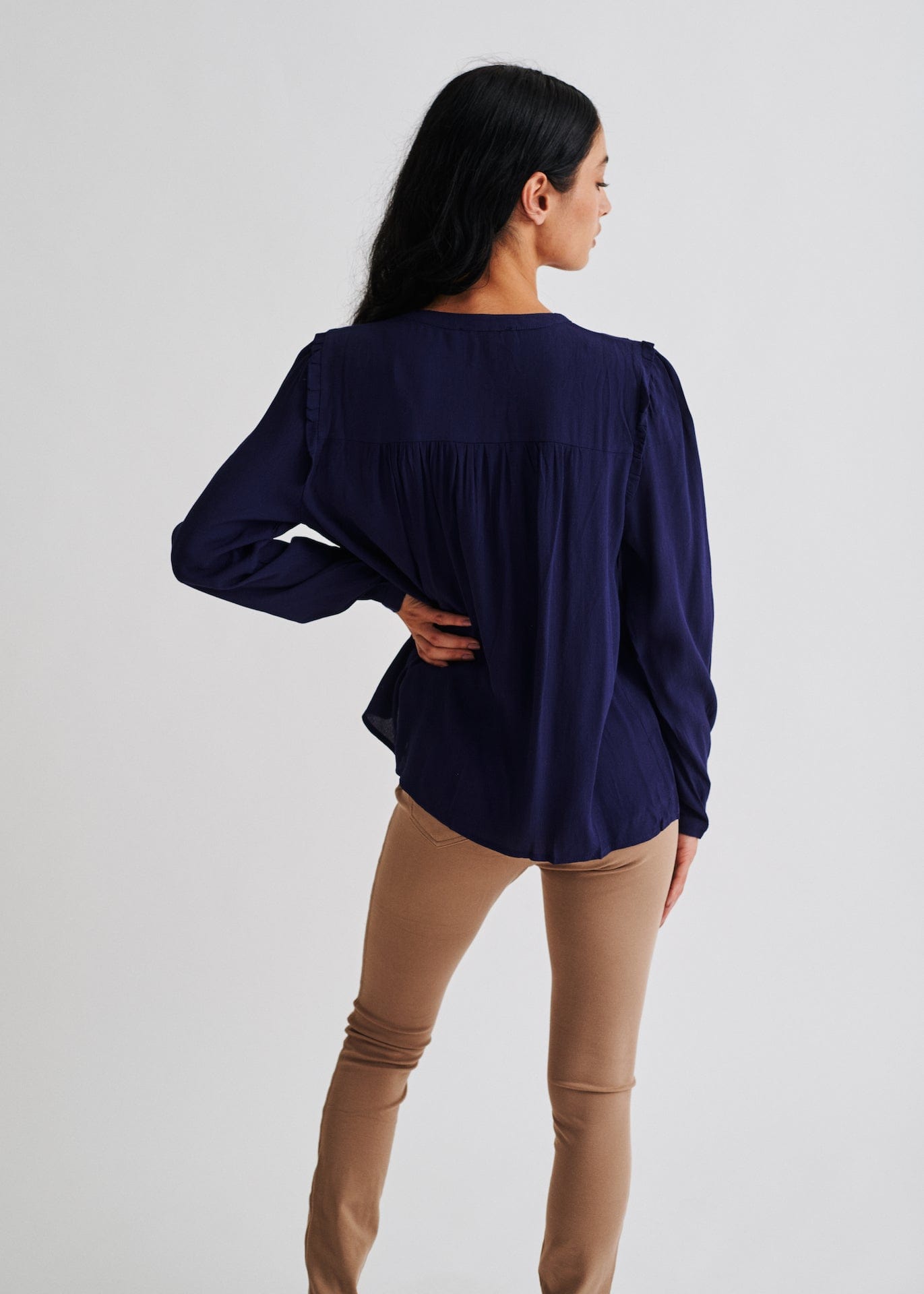 Button up Blouse with Criss Cross Detail In Navy - Tribute StoreTRIBUTE