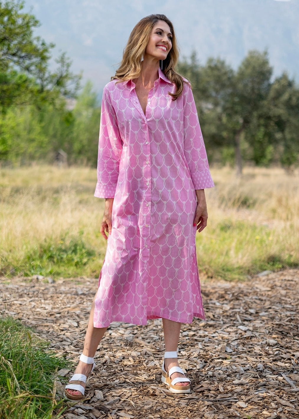 Classic Collar Dress In Pink Contrast Print - Tribute StoreICONIC