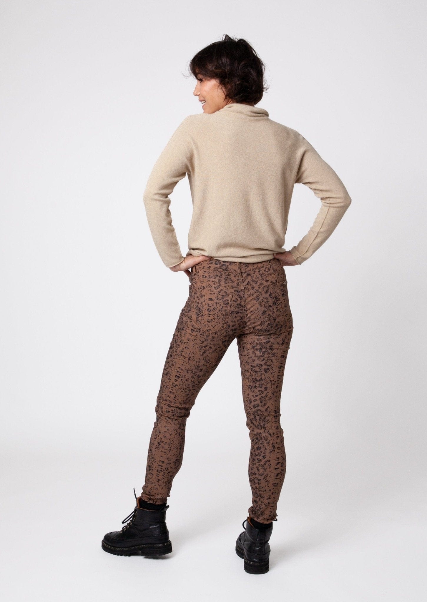 Coated Leopard Print Jeans in Chocolate - Tribute StoreTRIBUTE
