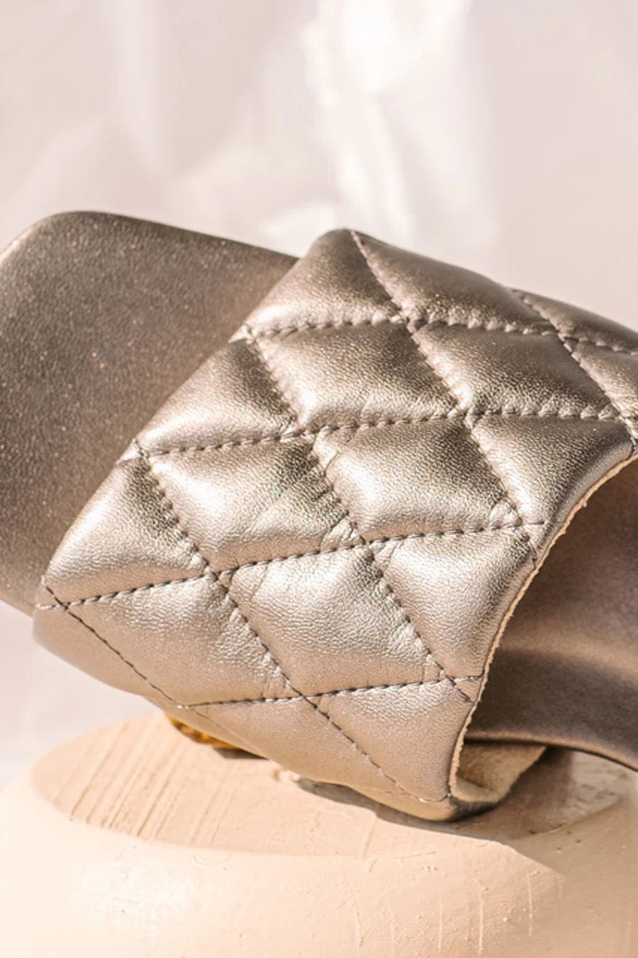 Diamond Stitched Leather Slide on Sandal in Pewter - Tribute StoreJulz