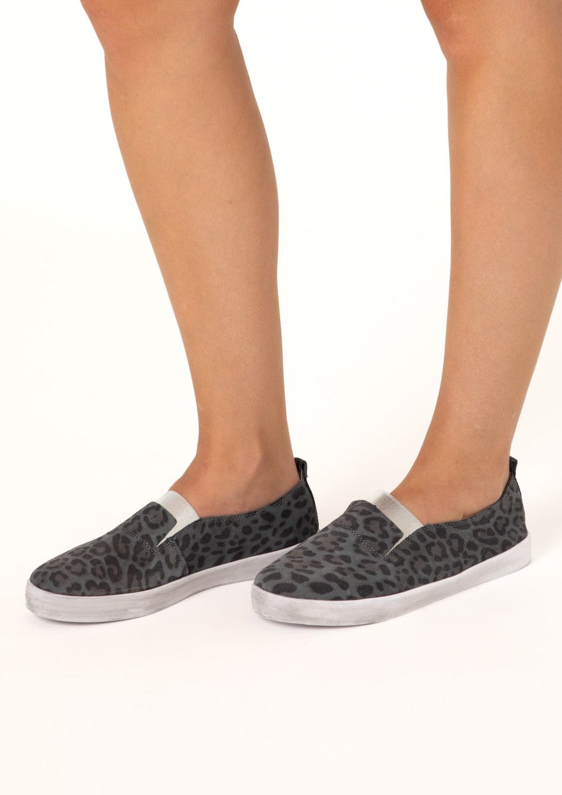 Fran Leather Slip on Sneaker in Grey Leopard Print - Tribute StoreJulz