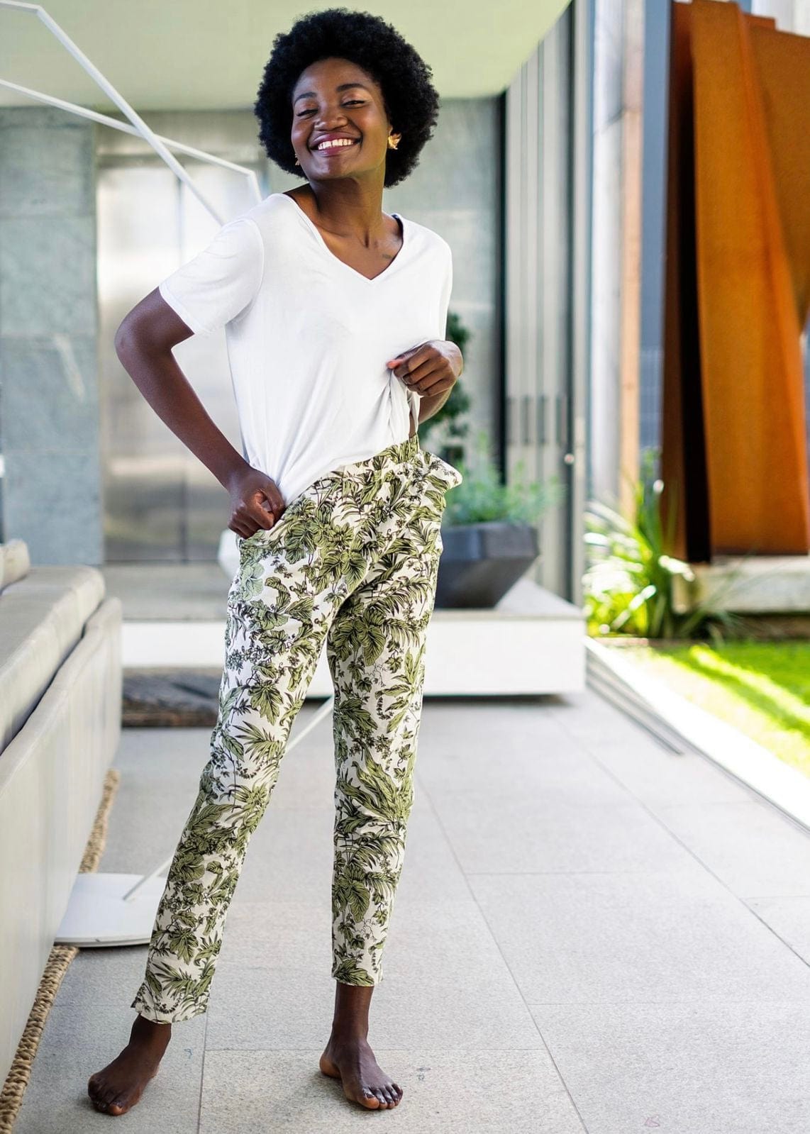 Green And White Leaf Print Pants - Tribute StoreICONIC