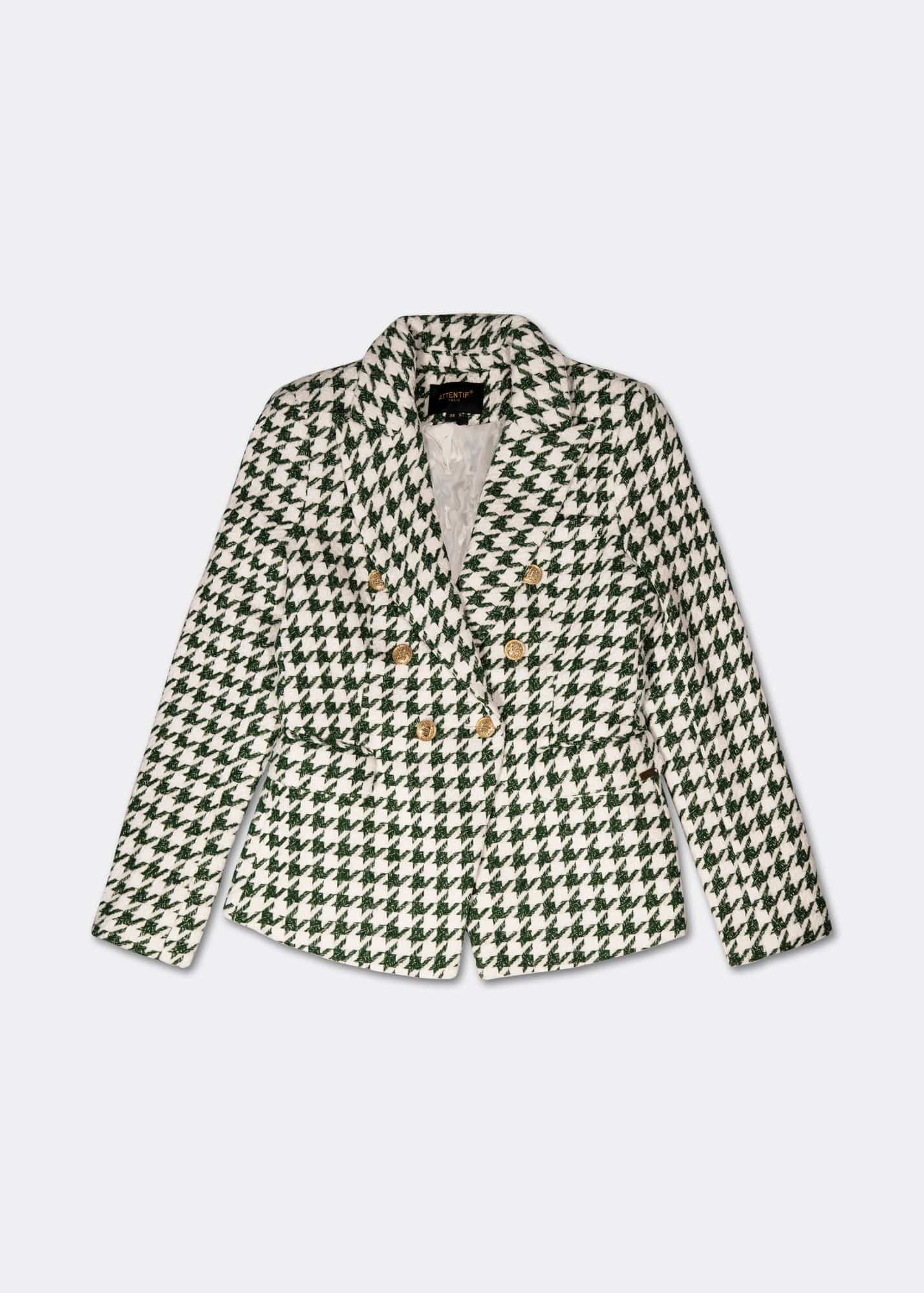 Houndstooth Parisian Blazer in White and Green - JACKETS Tribute Store