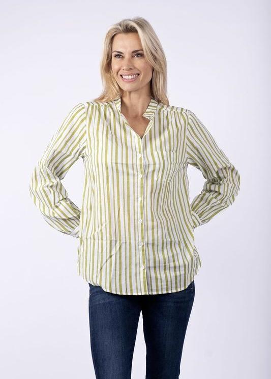 Indian Cotton Blouse In White And Green Stripe - Tribute StoreICONIC DESIGNS