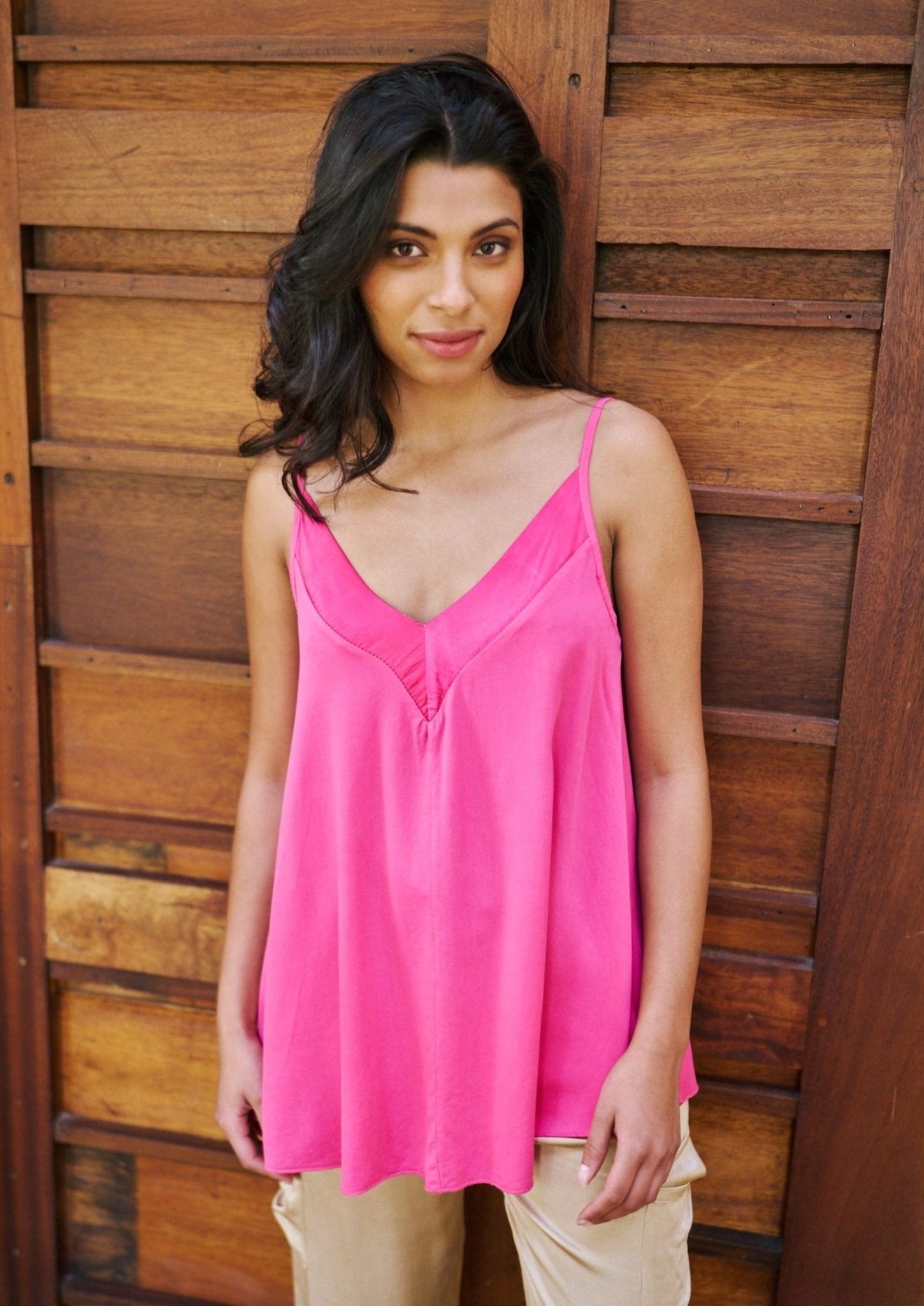 Socialite Solid Satin Camisole Top in Pink