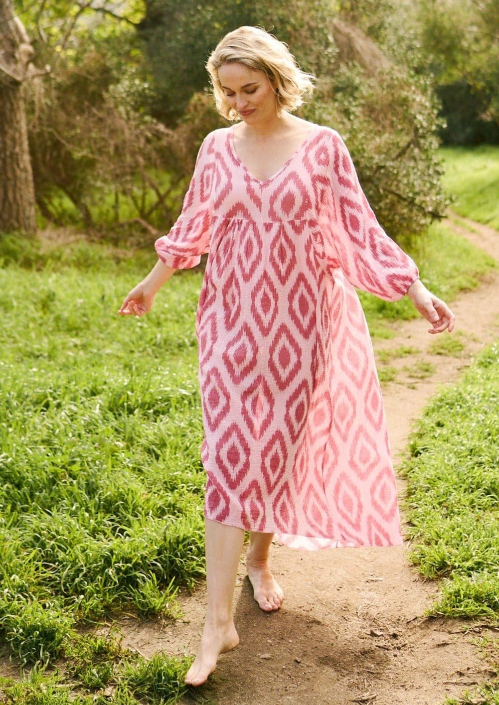 Italian Cotton Midi Dress with Blush Tie-Dye Print - Tribute StoreTRIBUTE