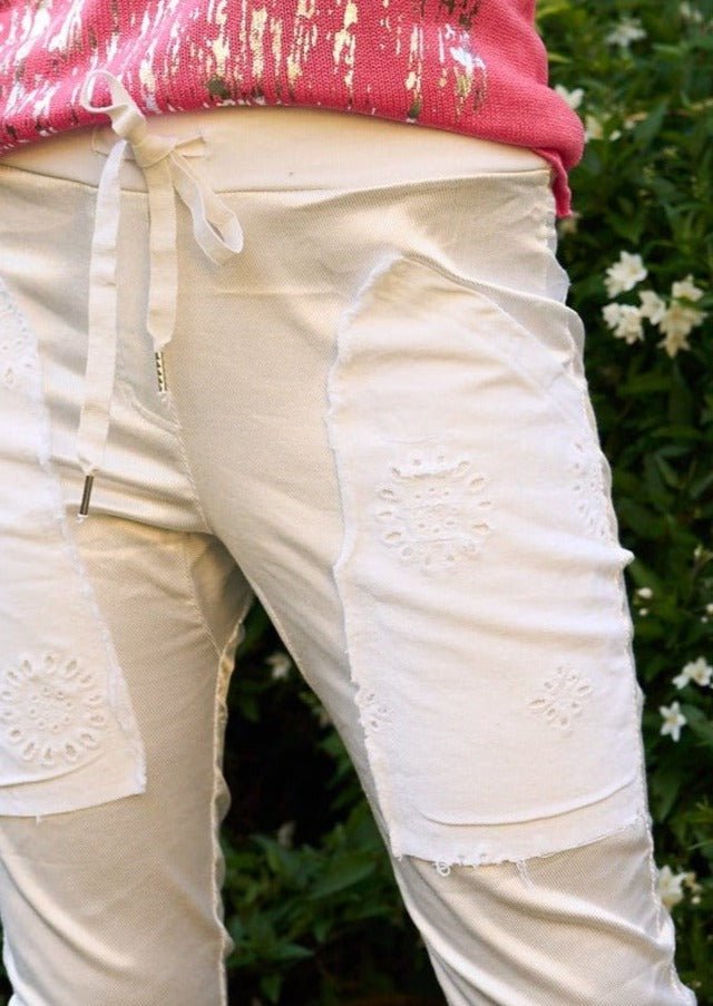 Italian Iridescent Cotton Joggers in White - Tribute StoreTRIBUTE