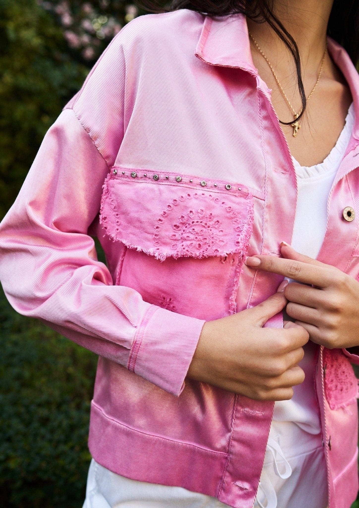 Italian Iridescent Denim Jacket in Barbie Pink JACKETS Tribute Store