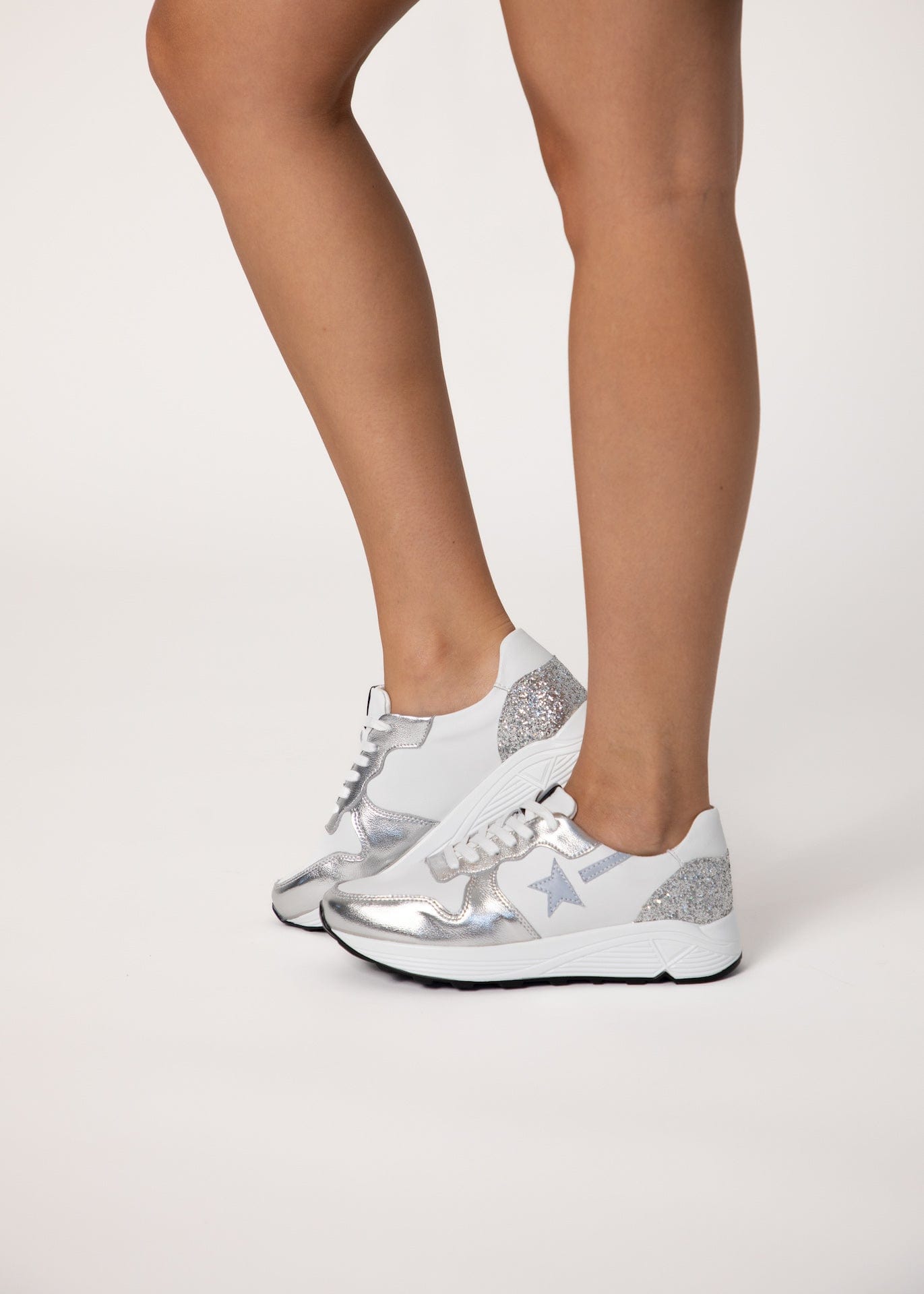 Leather Sneaker in Silver Glitter and White - Tribute StoreJulz