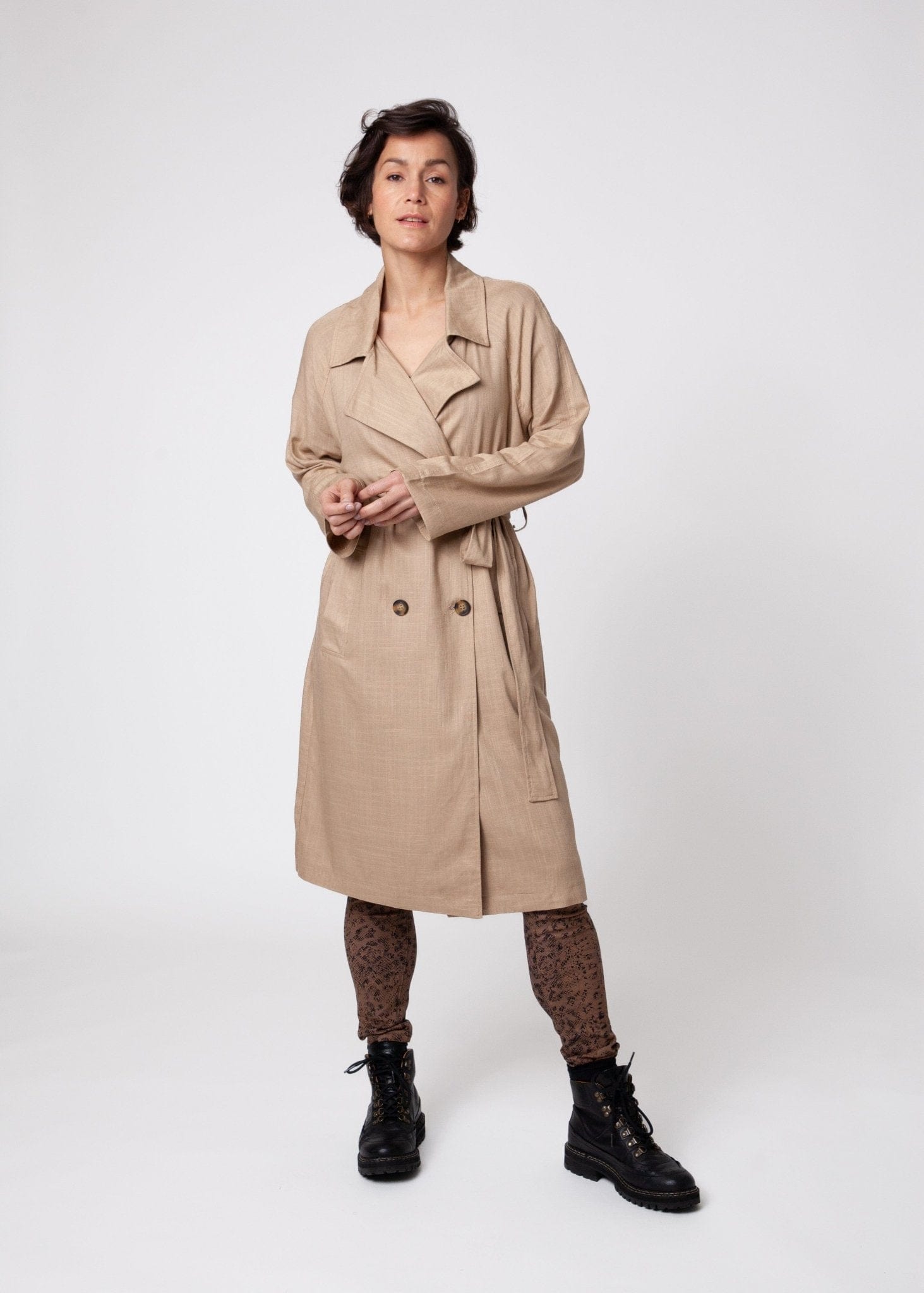 Linen Trench Style Jacket in Golden Taupe - Tribute StoreTRIBUTE