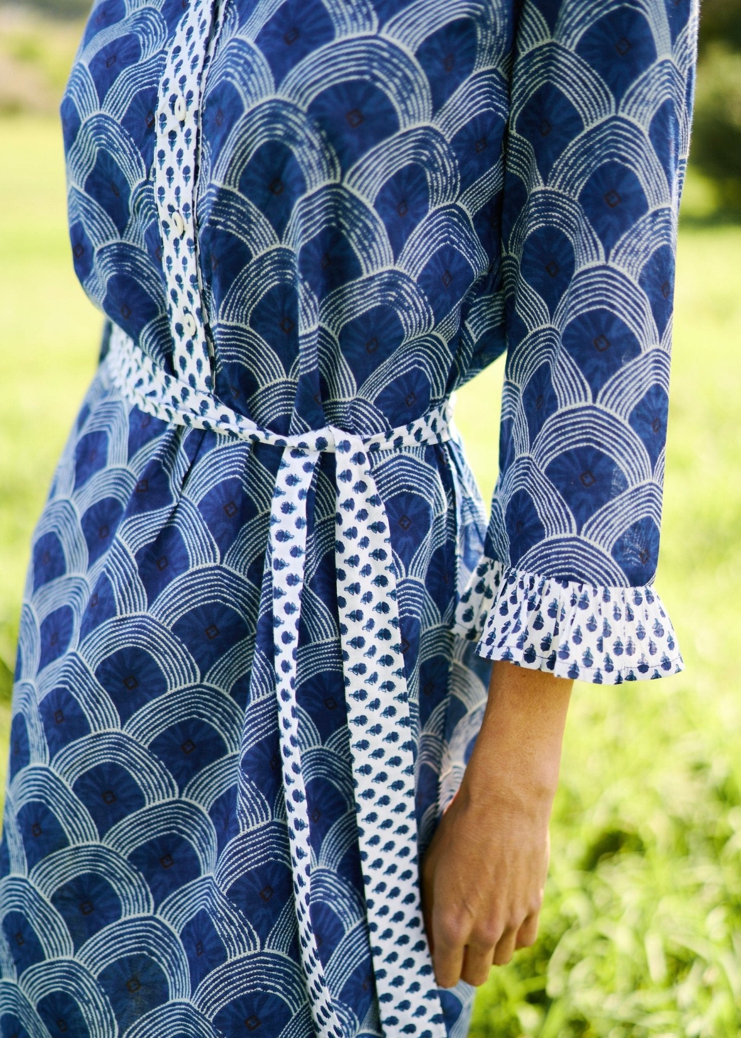 Mandarin Tunic Dress With Half Circle Print In Blue - Tribute StoreICONIC
