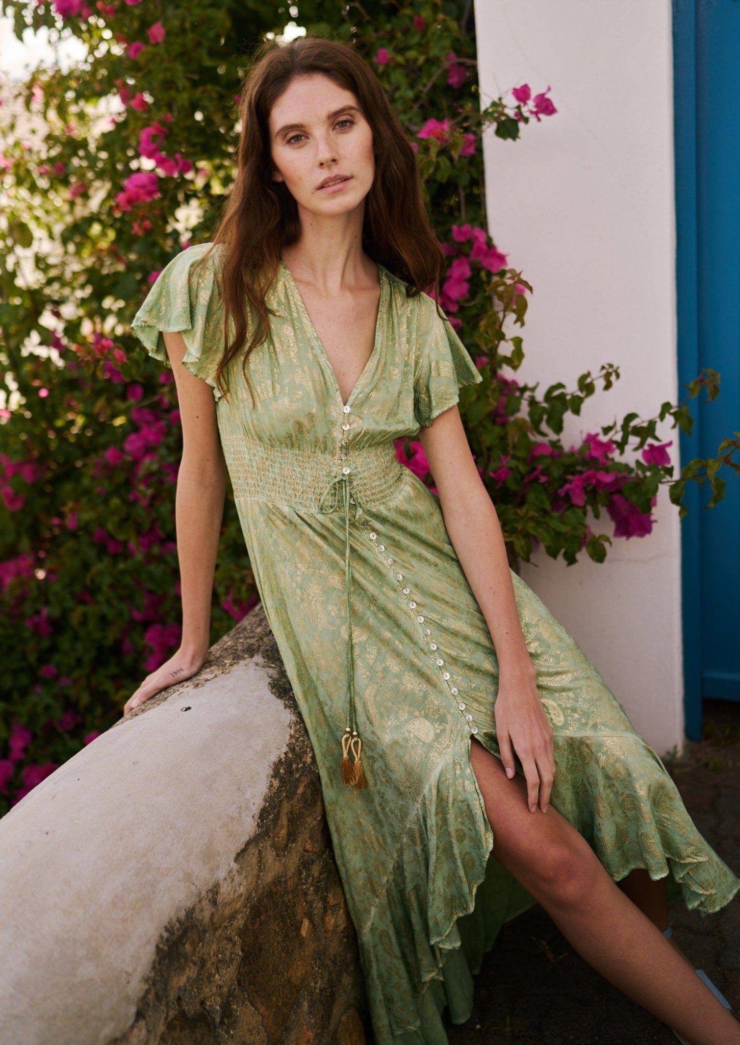 Green dress in outlet store