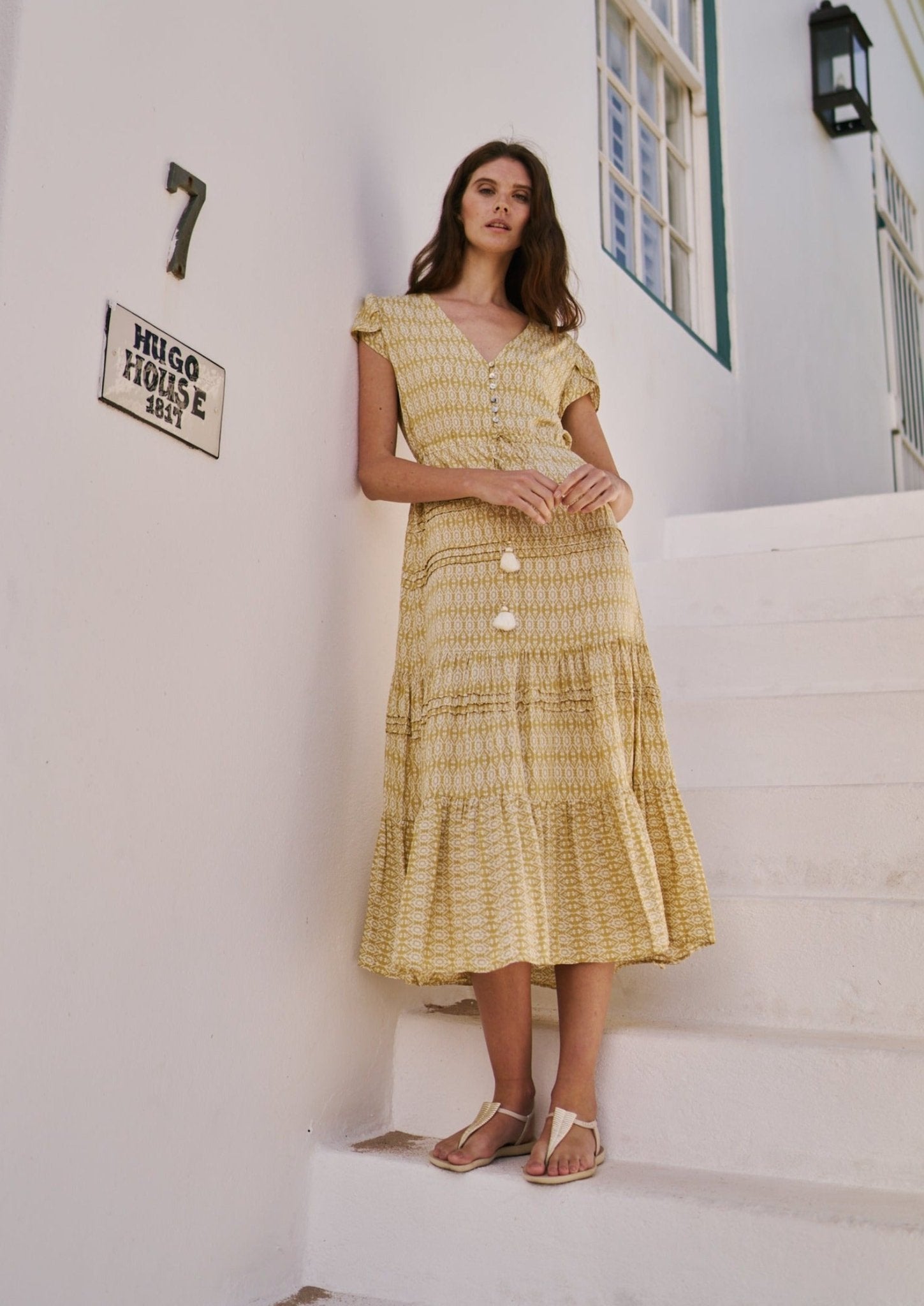 Maxi Bohemian Dress with Pleated Detail in Soft Yellow - Tribute StoreTRIBUTE