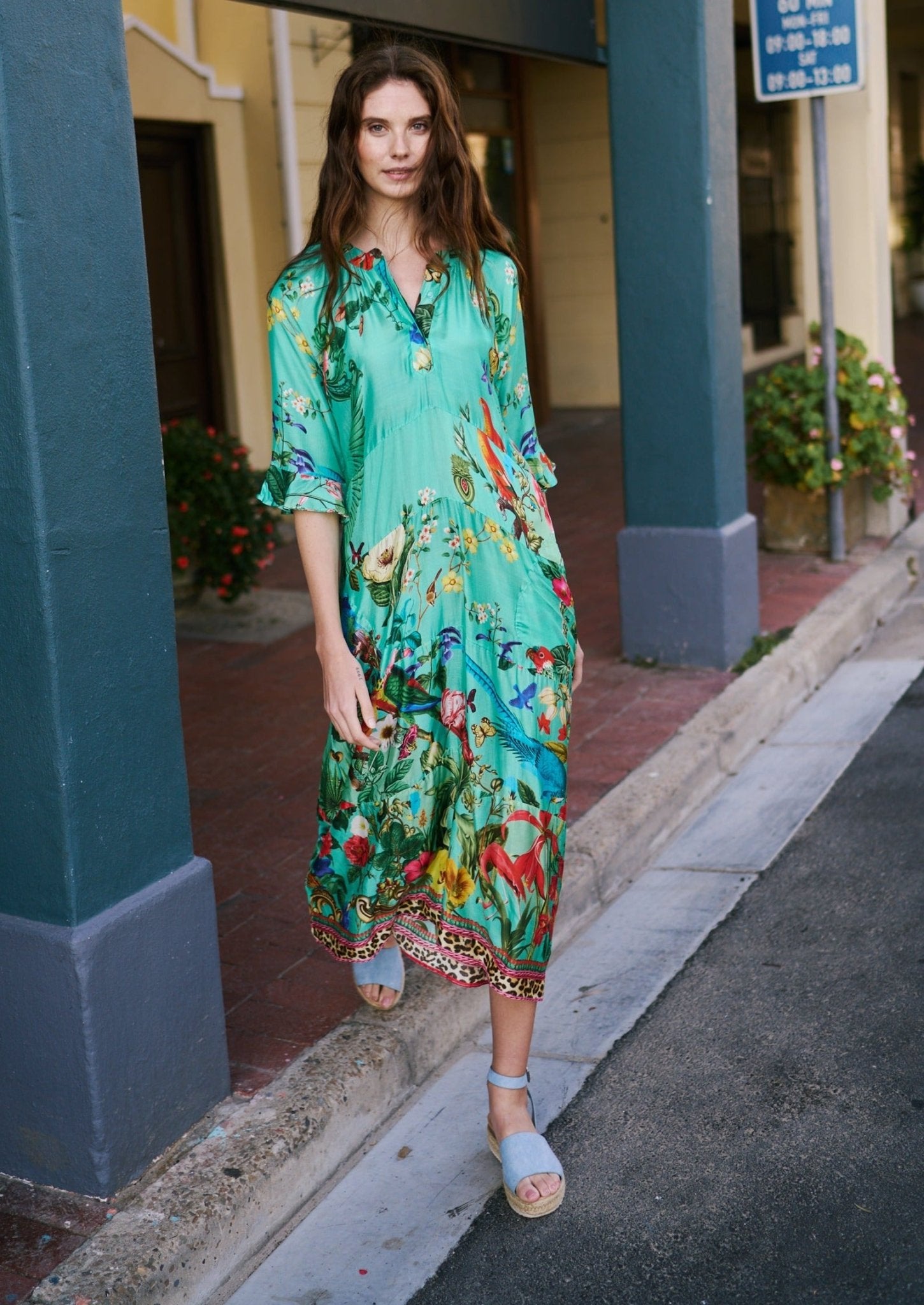 Maxine Dress With Tropical Print In Seagreen - Tribute StoreICONIC