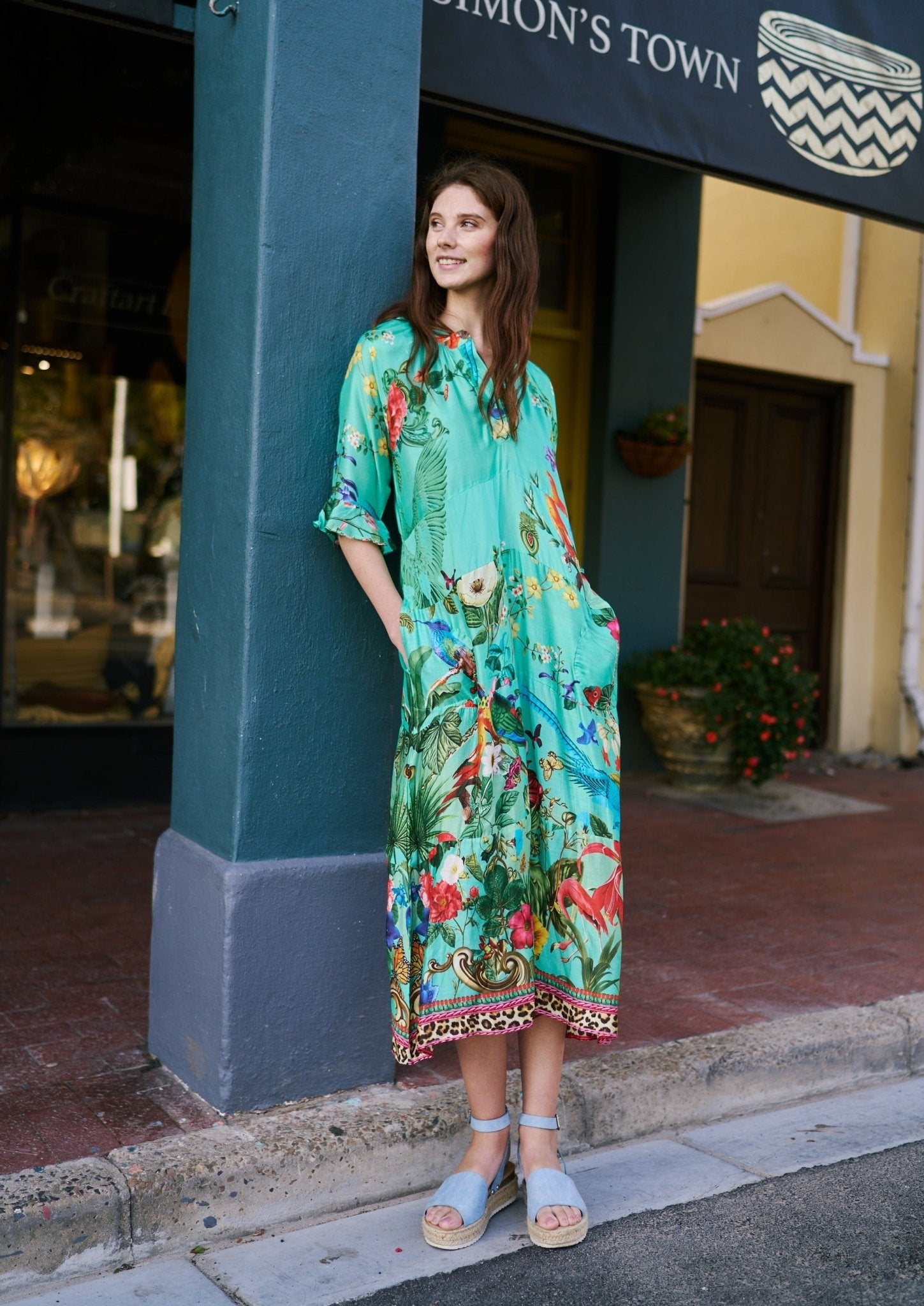 Maxine Dress With Tropical Print In Seagreen - Tribute StoreICONIC