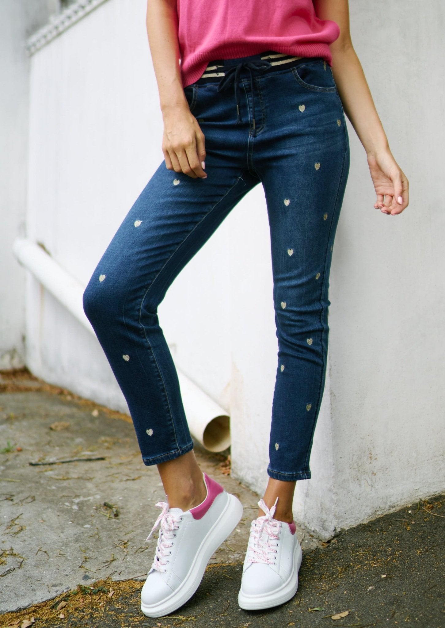 Mid-Rise Cotton Jogger Jeans With Hearts In Blue - Tribute StoreTRIBUTE