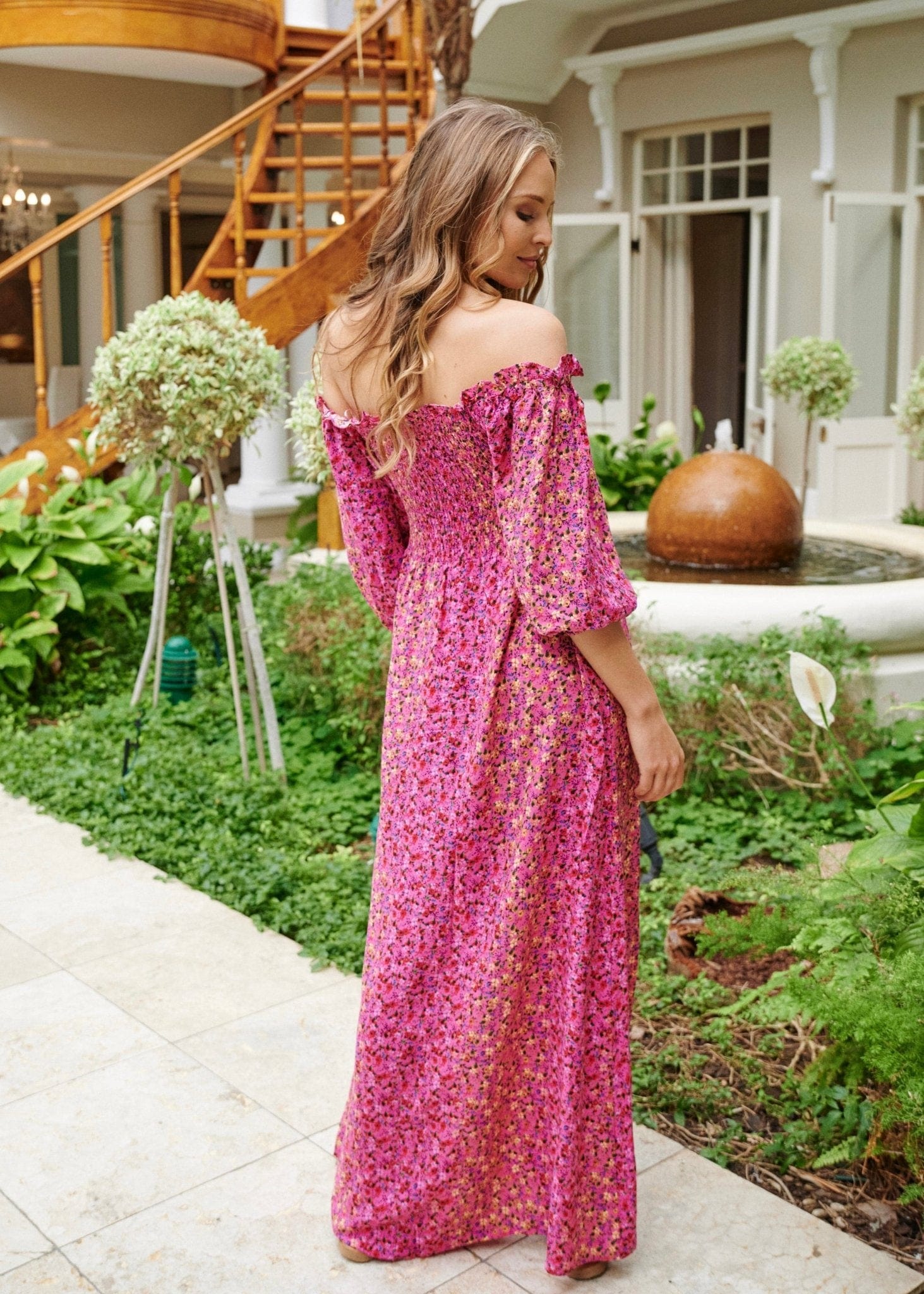 Off The Shoulder Dress In Pink Floral - Tribute StoreTRIBUTE