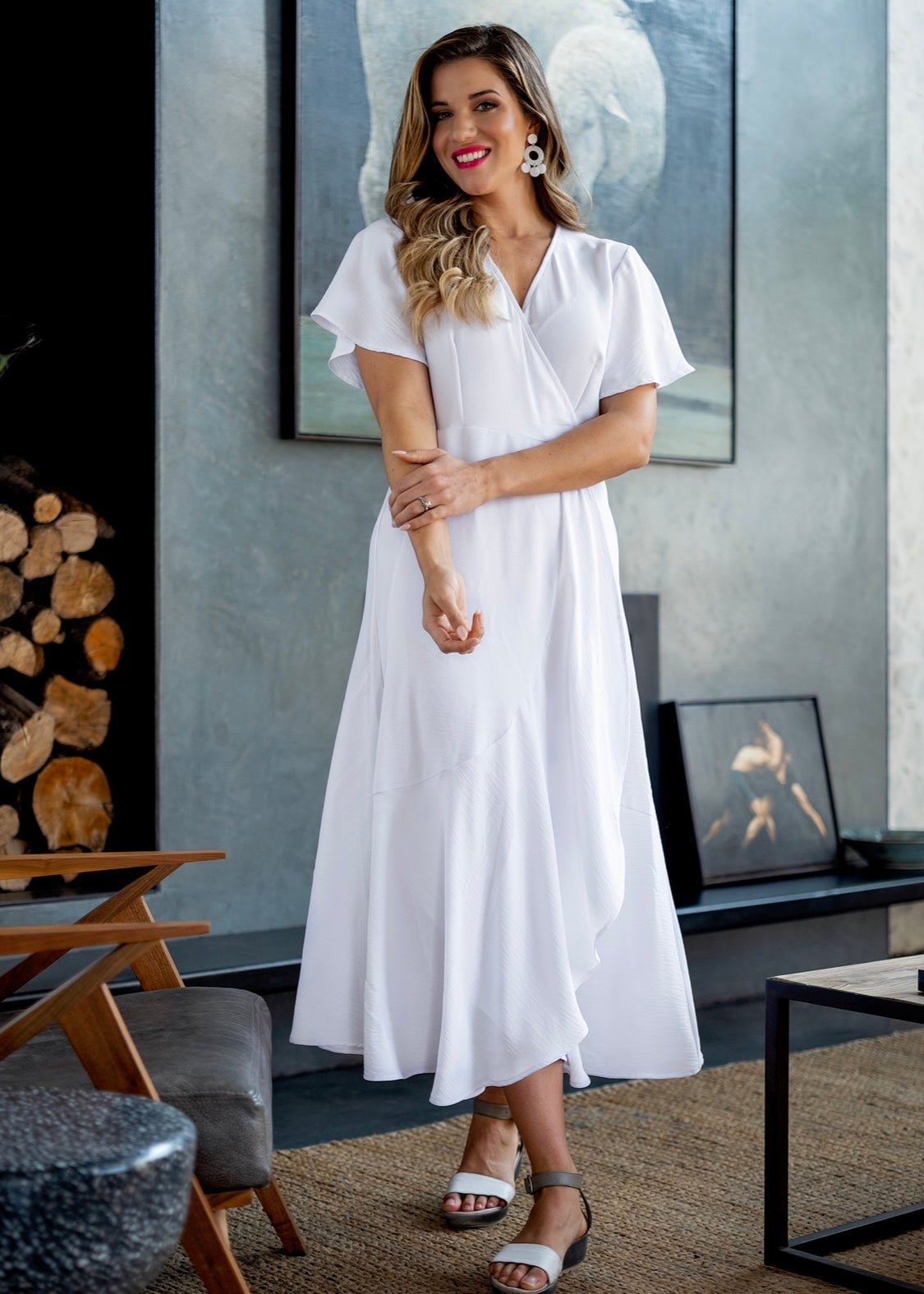 ONLINE EXCLUSIVE Hollywood Frill Wrap Dress In White - Tribute StoreICONIC DESIGNS