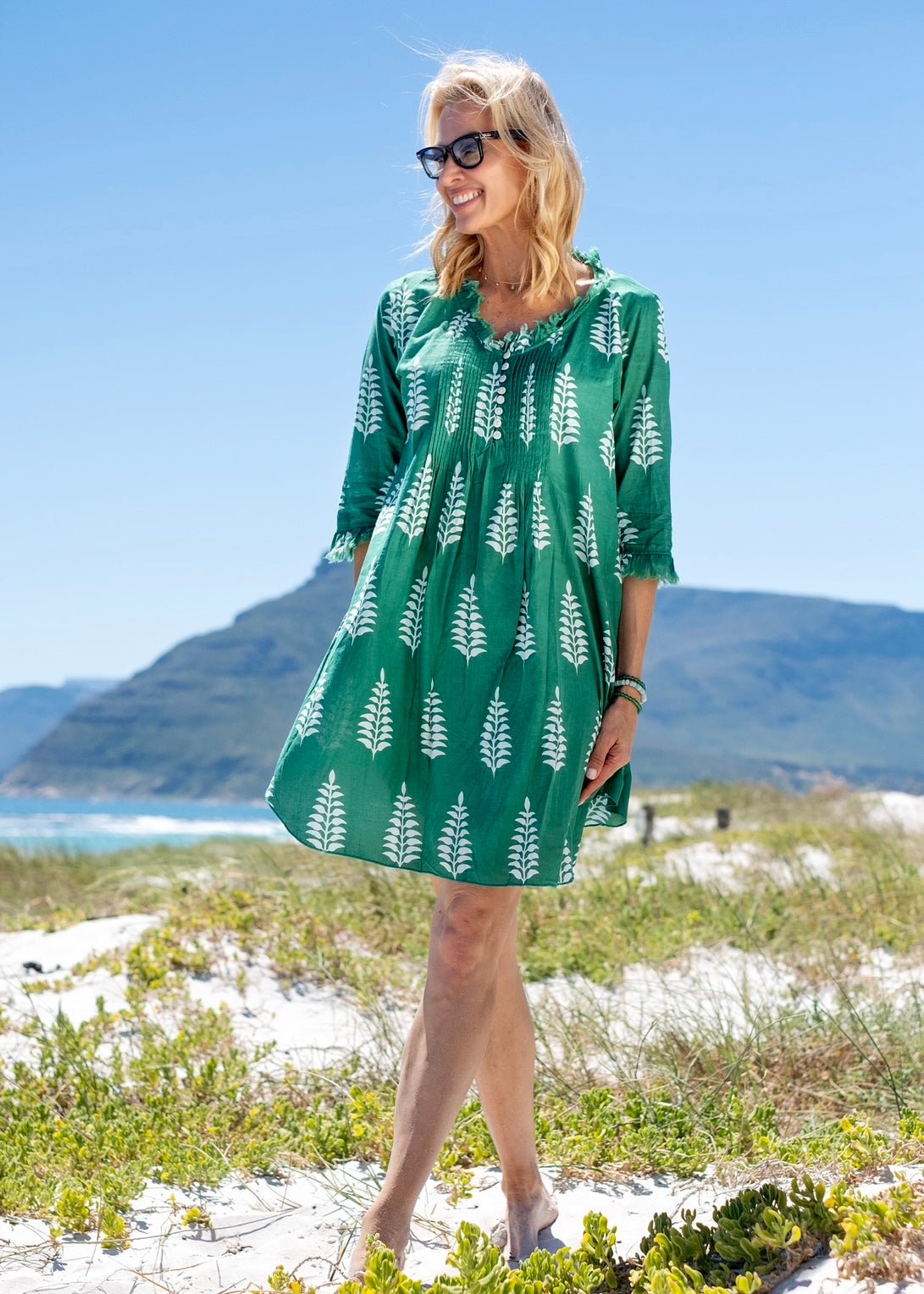 ONLINE EXCLUSIVE Sarah Dress With Leaf Print In Green And White - Tribute StoreICONIC DESIGNS