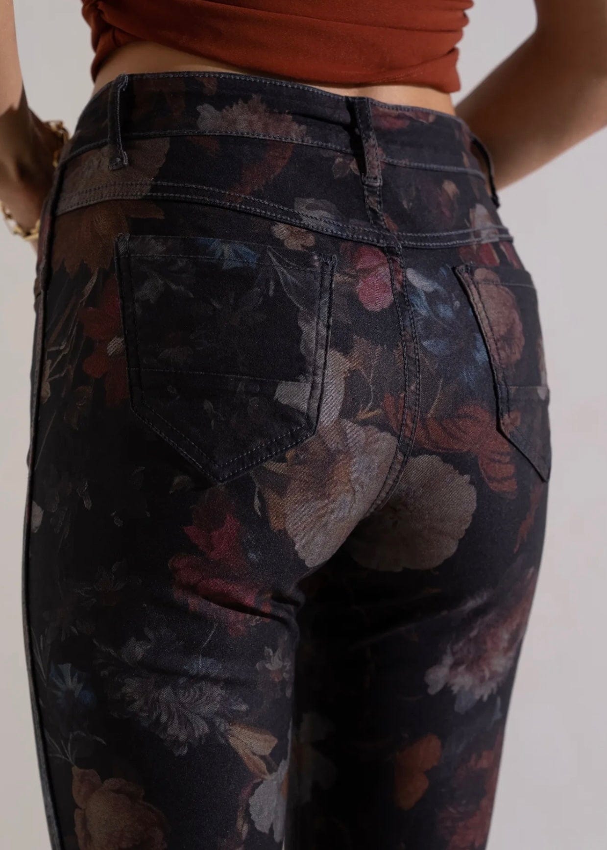 Reversible Jeans With Floral Print In Blue - Tribute StoreTRIBUTE
