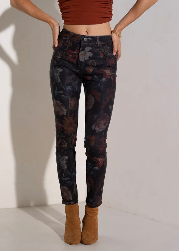 Reversible Jeans With Floral Print In Blue
