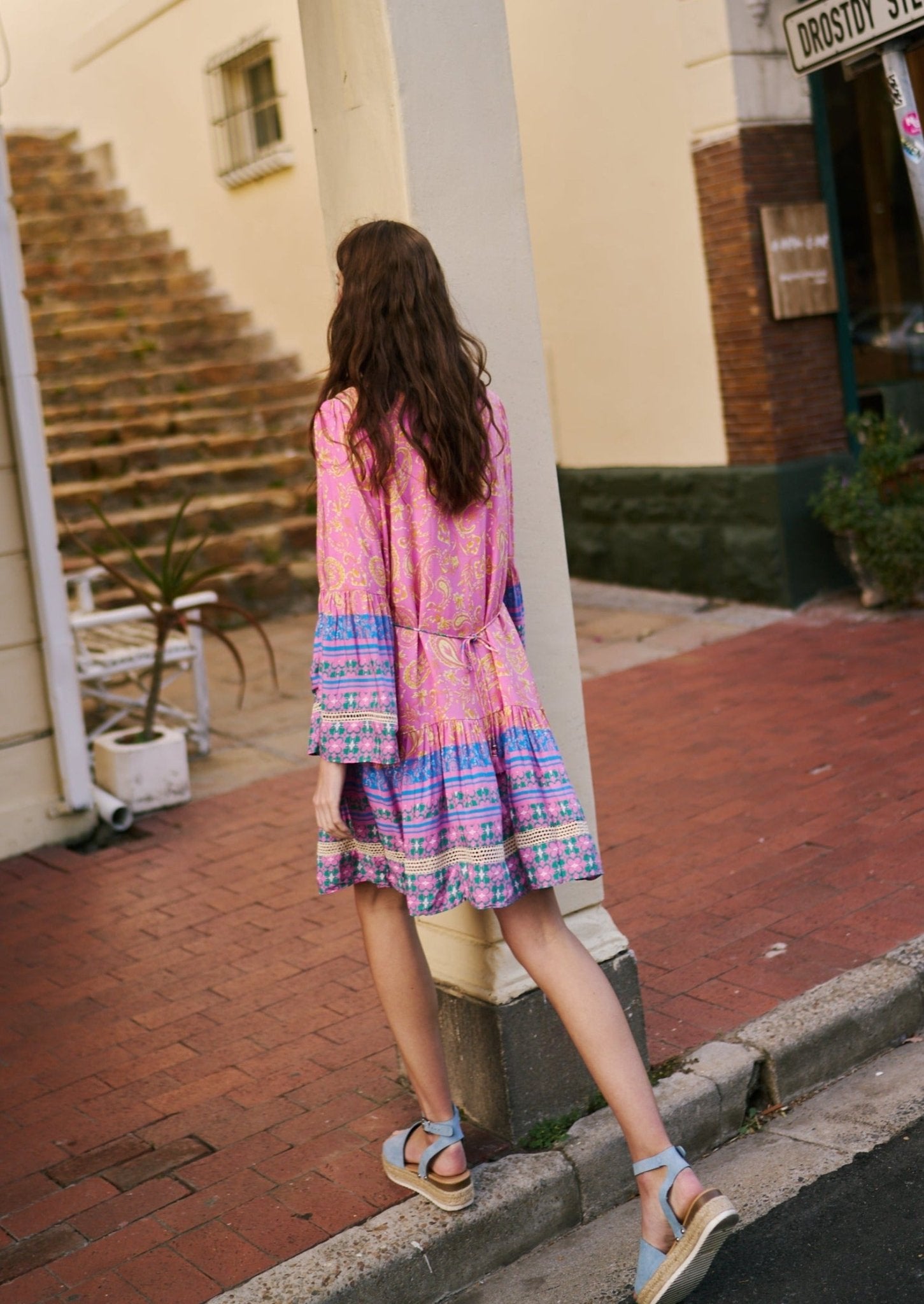 Short Bohemian Dress with Tassels in Hot Pink and Purple - Tribute StoreTRIBUTE