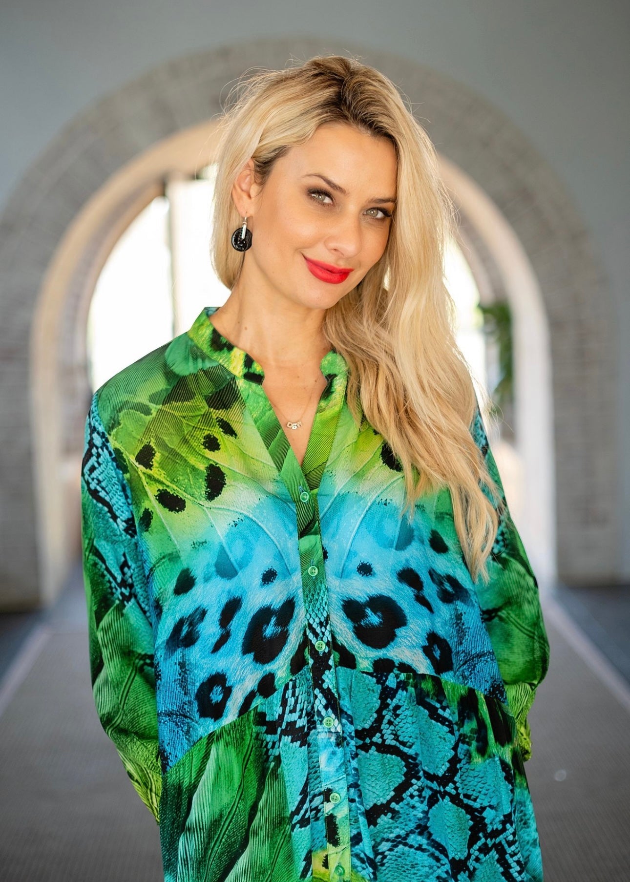 Sophie Frill Dress In Turquoise And Green Animal Print - Tribute StoreICONIC