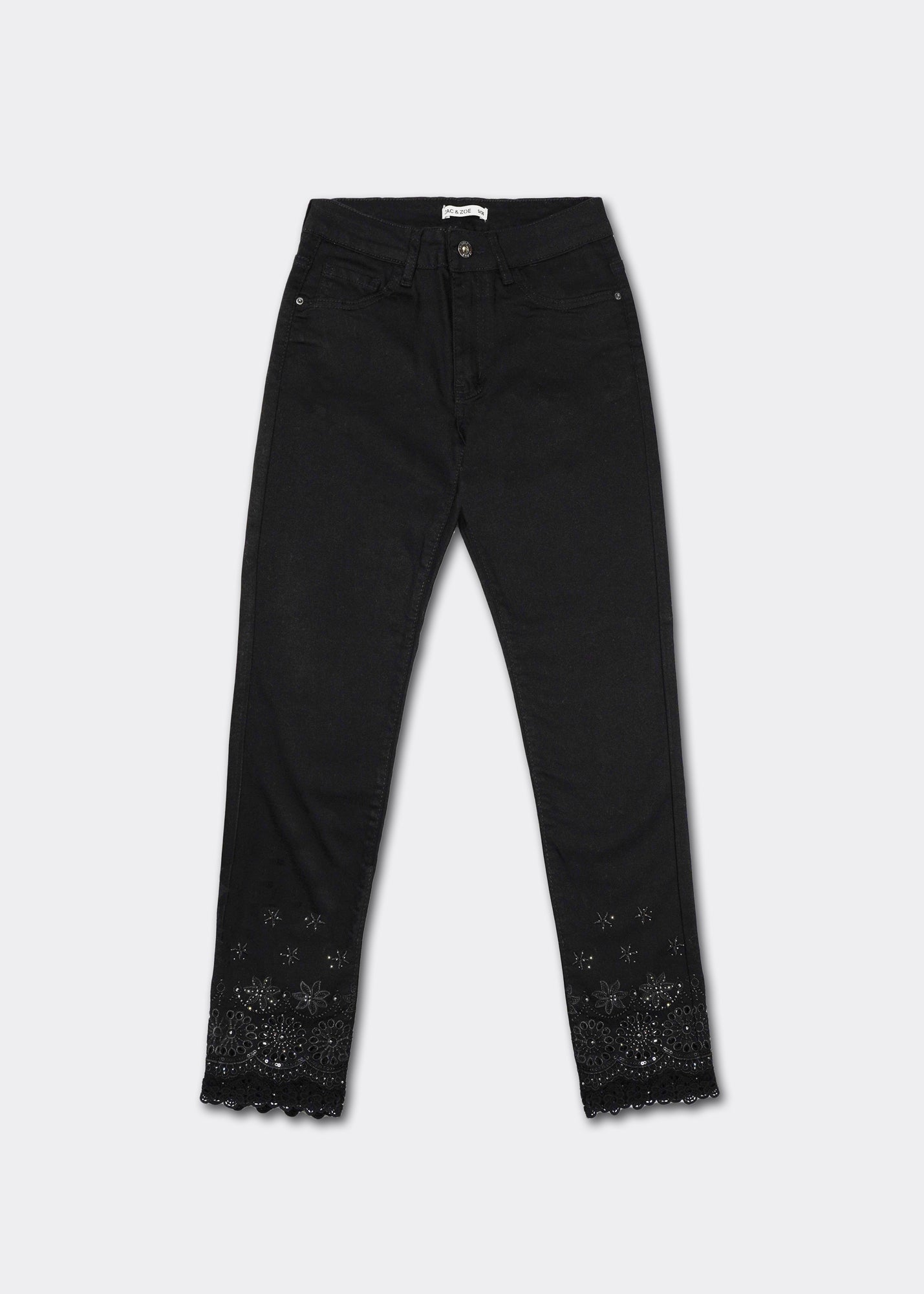 Straight leg Denim Jeans with Diamanté Detail In Black - Tribute StoreTRIBUTE