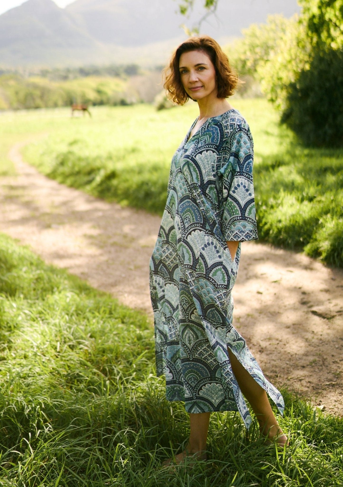 Tunic Dress In Blue And Green Bold Print - Tribute StoreICONIC