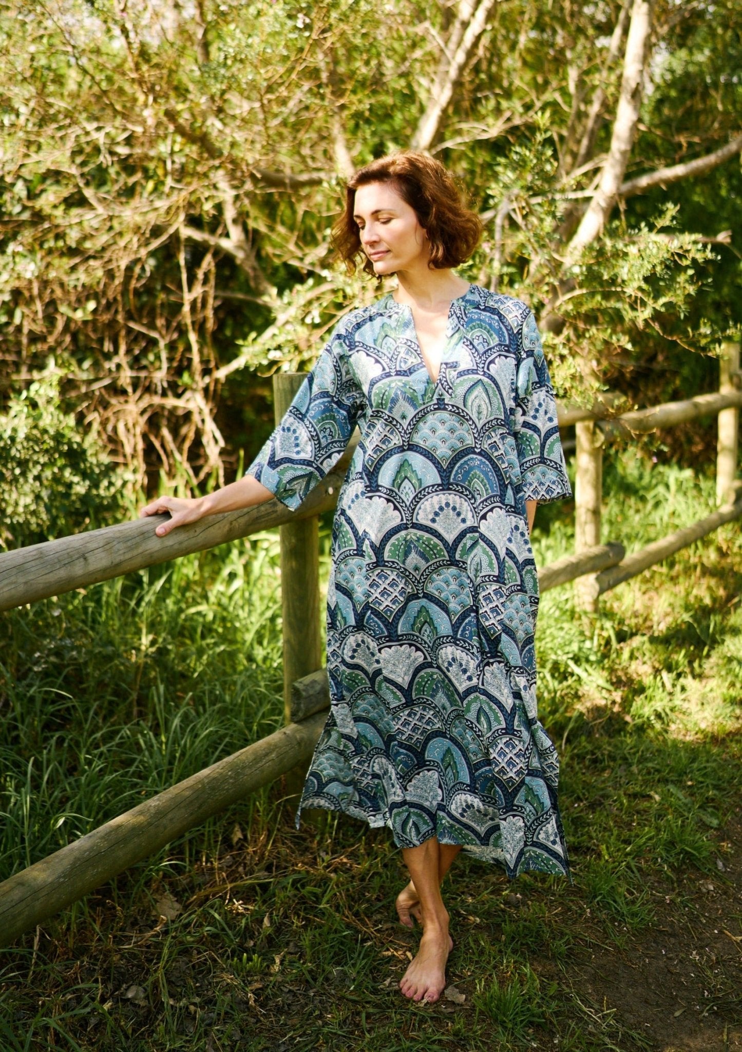 Tunic Dress In Blue And Green Bold Print - Tribute StoreICONIC