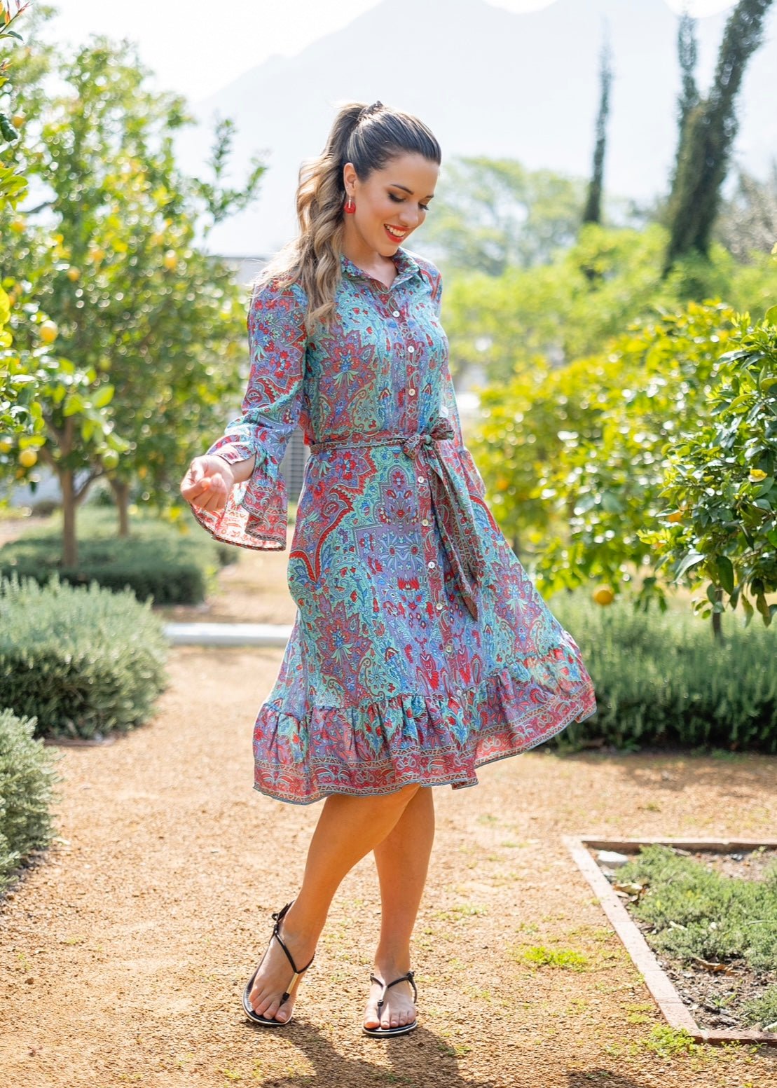 Turquoise And Red Button Up Dress In Floral Print - Tribute StoreICONIC