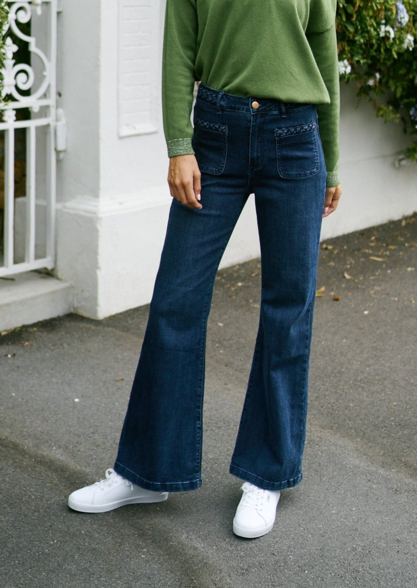 Wide Leg Blue Jeans with Plait Detail - Tribute StoreTRIBUTE